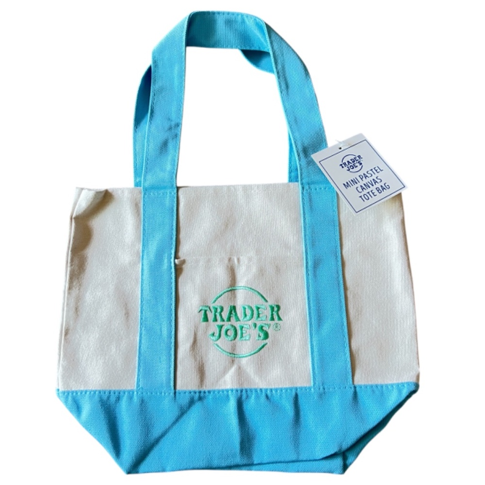Trader Joe's Pastel Mini Canvas Tote Bags 2025 LIMITED EDITION NWT - Turquoise